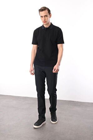 Erkek Polo Yaka Pike Merserize T-shirt Siyah