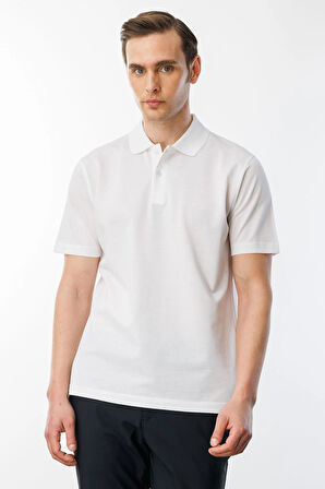 Erkek Polo Yaka Pike Merserize T-shirt Beyaz