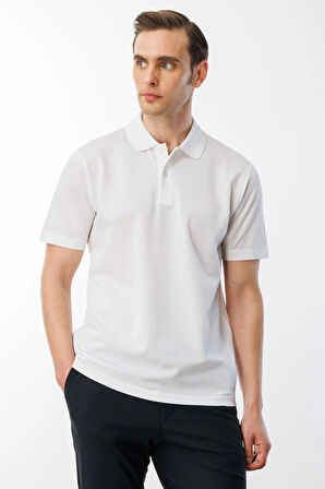 Erkek Polo Yaka Pike Merserize T-shirt Beyaz