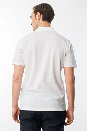 Erkek Polo Yaka Pike Merserize T-shirt Beyaz