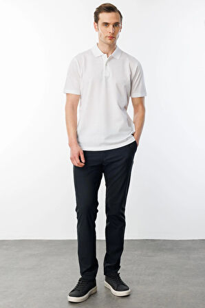 Erkek Polo Yaka Pike Merserize T-shirt Beyaz