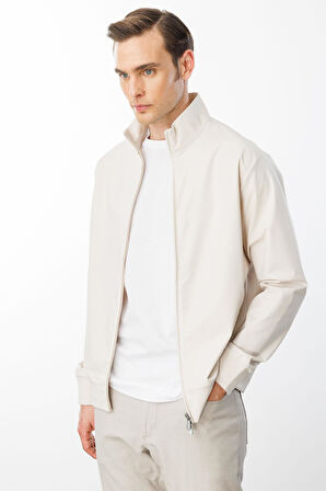 Erkek Hakim Yaka Yan Cepli Mont Krem