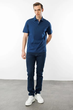 Erkek Polo Yaka Merserize T-shirt Petrol