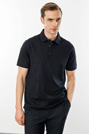 Erkek Polo Yaka Merserize T-shirt Siyah