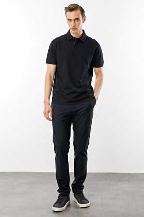 Erkek Polo Yaka Merserize T-shirt Siyah