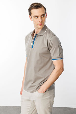 Erkek Polo Yaka Merserize T-shirt Gri