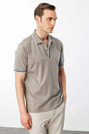 Erkek Polo Yaka Merserize T-shirt Gri