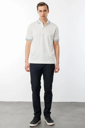 Erkek Polo Yaka Merserize T-shirt Beyaz