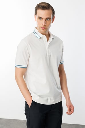 Erkek Polo Yaka Merserize T-shirt Beyaz