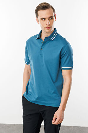 Erkek Polo Yaka Merserize T-shirt Petrol