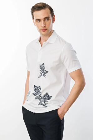 Erkek Polo Yaka Merserize T-shirt Beyaz