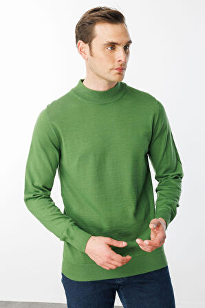 Erkek Basic Yarım Balıkçı İnce Triko Kazak K.Yosun