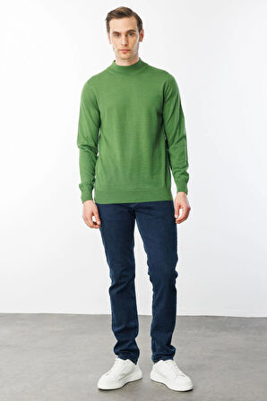 Erkek Basic Yarım Balıkçı İnce Triko Kazak K.Yosun