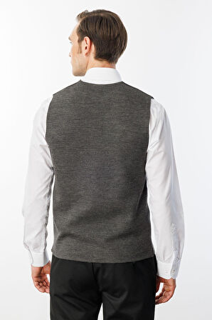 Erkek İnce Triko Düz Yelek K.Füme