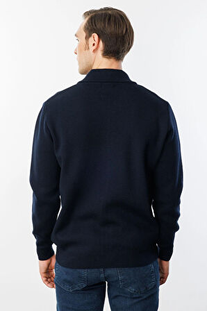 Erkek Polo Yaka Çelik Örgü Yün Ceket K.Lacivert
