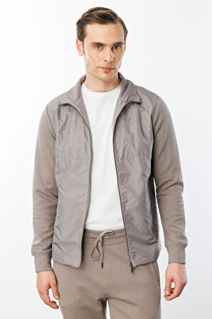 Erkek Önü Kapitone Eşofman Üstü Vizon