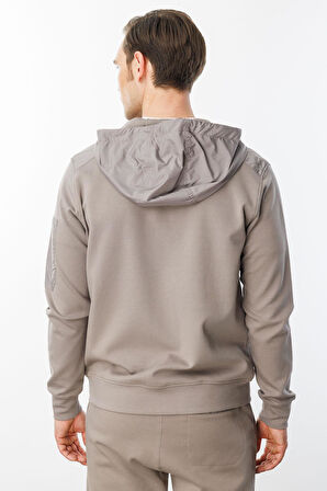 Erkek Kapüşonlu Kanguru Cepli Eşofman Üstü Vizon