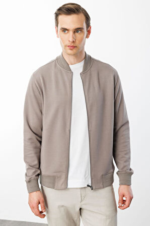 Erkek Cepleri Fermuarlı Eşofman Üstü Vizon