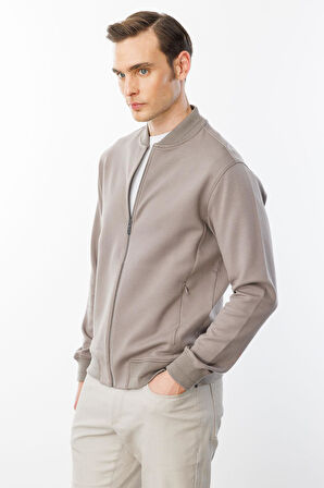 Erkek Cepleri Fermuarlı Eşofman Üstü Vizon