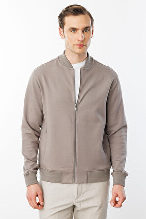 Erkek Cepleri Fermuarlı Eşofman Üstü Vizon