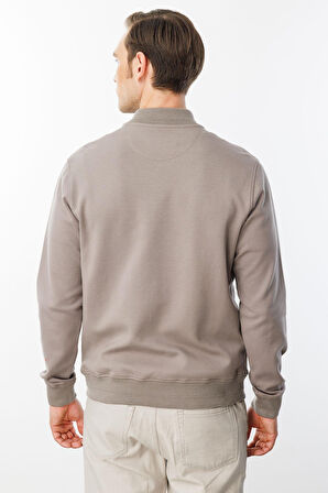 Erkek Cepleri Fermuarlı Eşofman Üstü Vizon