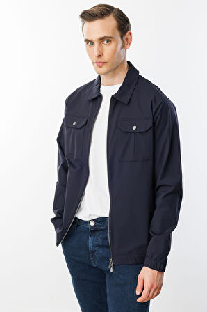 Erkek Polo Yaka Göğsü Cepli Mont K.Lacivert