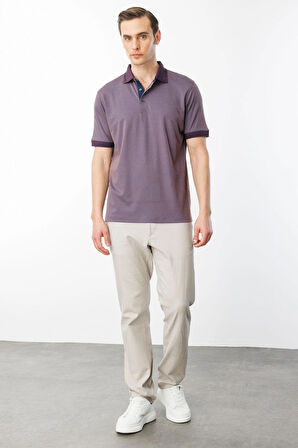 Erkek Polo Yaka Yakası ve Kolu Triko T-shirt Kahve