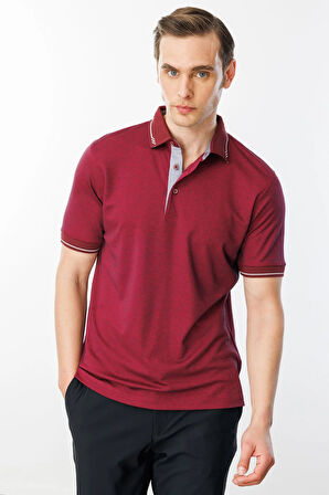 Erkek Polo Yaka Yakası ve Kolu Triko T-shirt Bordo