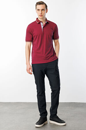 Erkek Polo Yaka Yakası ve Kolu Triko T-shirt Bordo