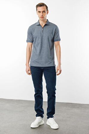 Erkek Fermuarlı T-shirt Füme