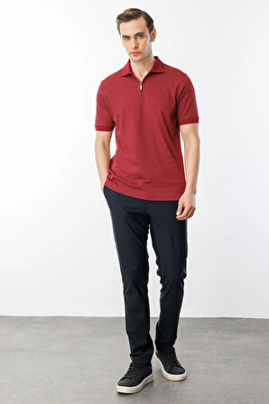 Erkek Fermuarlı T-shirt Bordo