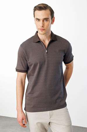 Erkek Fermuarlı T-shirt Kahve