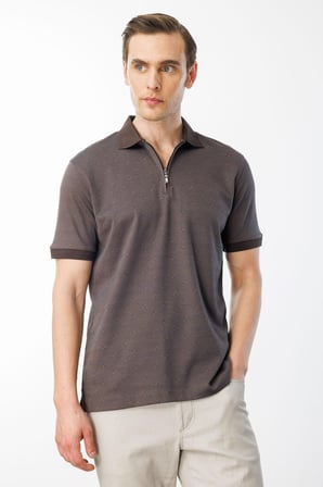 Erkek Fermuarlı T-shirt Kahve