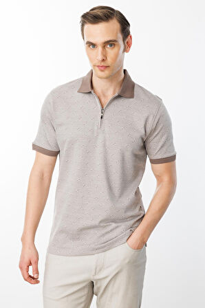 Erkek Fermuarlı T-shirt Bej