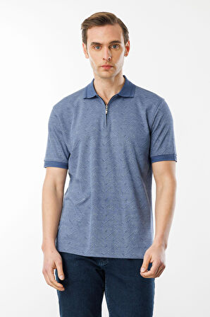 Erkek Fermuarlı Jakarlı T-shirt Lacivert