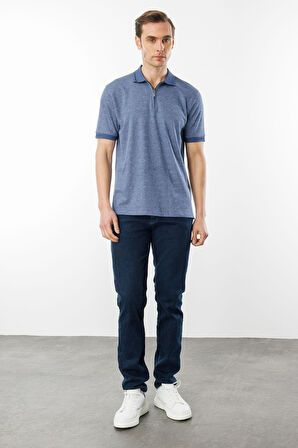 Erkek Fermuarlı Jakarlı T-shirt Lacivert