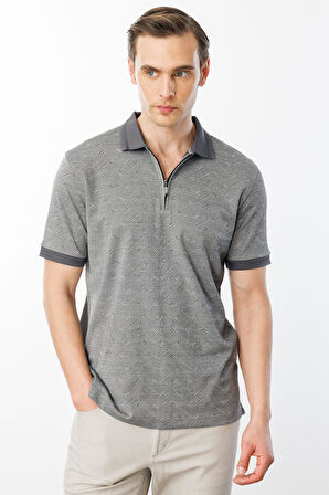 Erkek Fermuarlı Jakarlı T-shirt Siyah