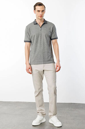 Erkek Fermuarlı Jakarlı T-shirt Siyah