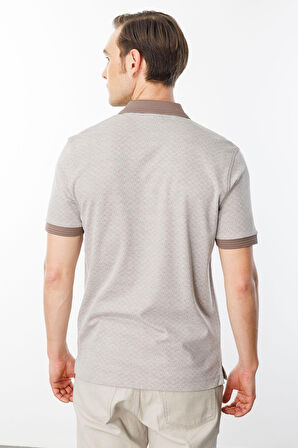 Erkek Fermuarlı Jakarlı T-shirt Bej