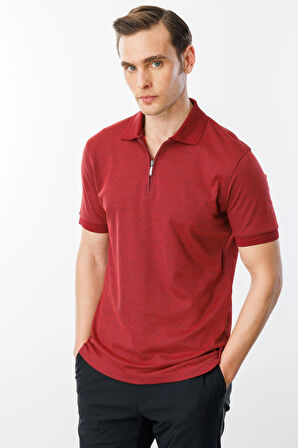 Erkek Fermuarlı Jakarlı T-shirt Bordo