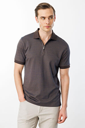 Erkek Fermuarlı Jakarlı T-shirt Kahve