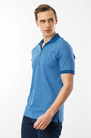 Erkek Fermuarlı Jakarlı T-shirt Saks