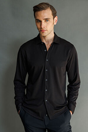 Erkek Uzun Kol Manşetli Gömlek Siyah