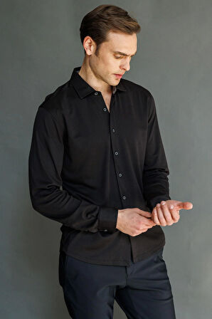 Erkek Uzun Kol Manşetli Gömlek Siyah