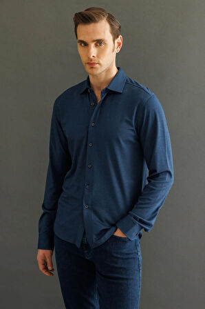 Erkek Uzun Kol Manşetli Gömlek Petrol