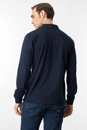 Erkek Polo Yaka Cepli Uzun Kollu Sweatshirt Lacivert