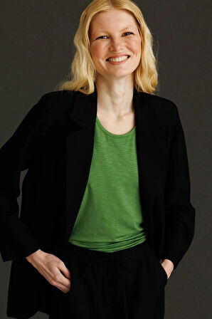 Kadın Tek Düğmeli Keten Ceket Siyah