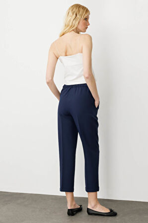 Kadın Kemeri Lastikli Yazlık Kumaş Pantolon Lacivert