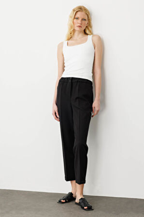 Kadın Kemeri Lastikli Yazlık Kumaş Pantolon Siyah