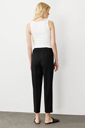 Kadın Kemeri Lastikli Yazlık Kumaş Pantolon Siyah